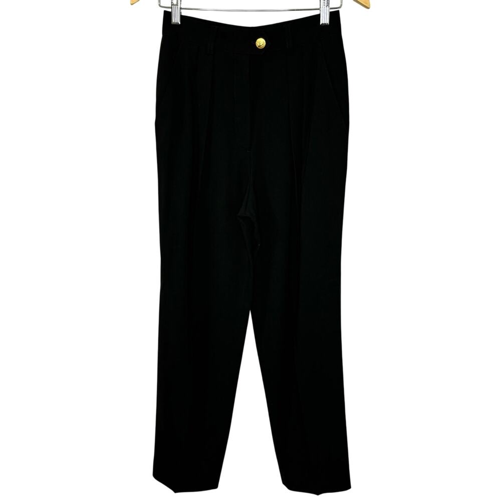 Escada VGT Pleated Front Wool Pants Black Gold Buttons Sz 36 Timeless Classic